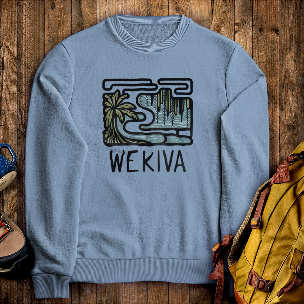 Wekiva River Crewneck Sweatshirt Stone Blue Adventure and Outdoors Themed Sweatshirt