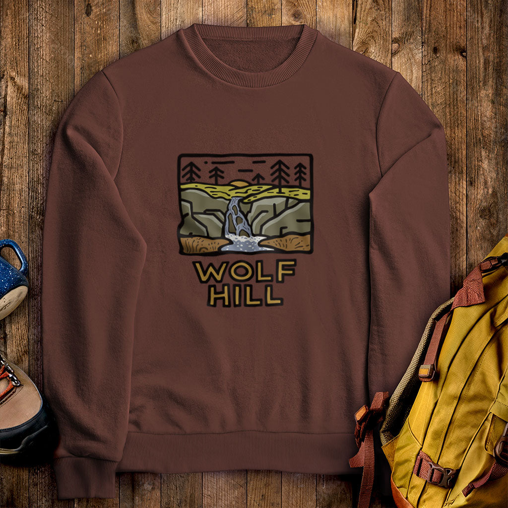 Wolf Hill Forest Preserve Crewneck Sweatshirt Cocoa Adventure and Outdoors Themed Sweatshirt
