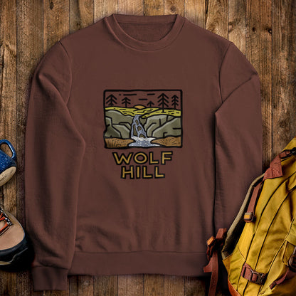 Wolf Hill Forest Preserve Crewneck Sweatshirt Cocoa Adventure and Outdoors Themed Sweatshirt