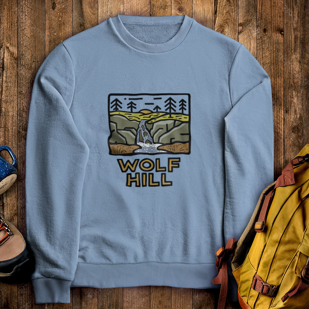 Wolf Hill Forest Preserve Crewneck Sweatshirt Stone Blue Adventure and Outdoors Themed Sweatshirt