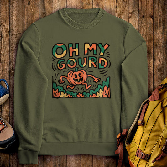 Oh My Gourd Crewneck Sweatshirt Military Green Adventure and Outdoors Themed Sweatshirt