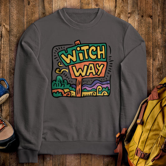 Witch Way Crewneck Sweatshirt Charcoal Adventure and Outdoors Themed Sweatshirt
