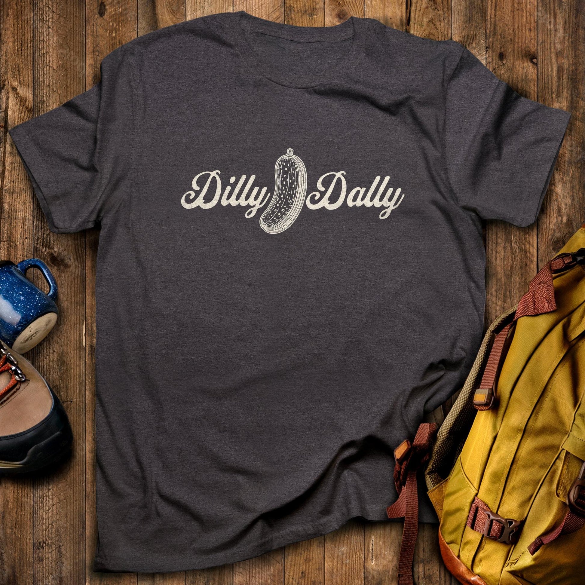Dilly Dally Pickle T-Shirt Dark Heather Adventure and Outdoors Themed T-Shirt