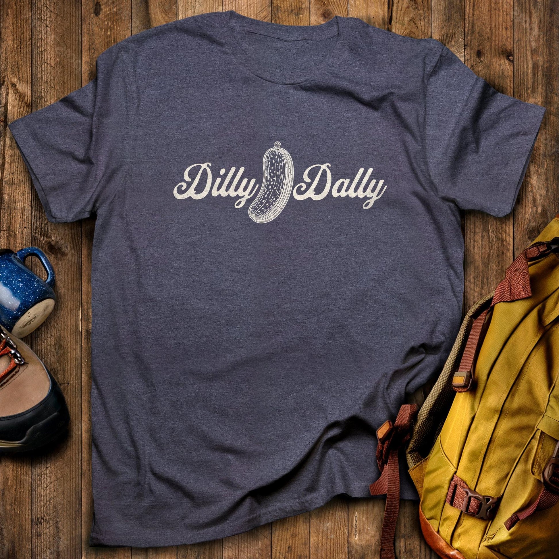 Dilly Dally Pickle T-Shirt Heather Navy Adventure and Outdoors Themed T-Shirt