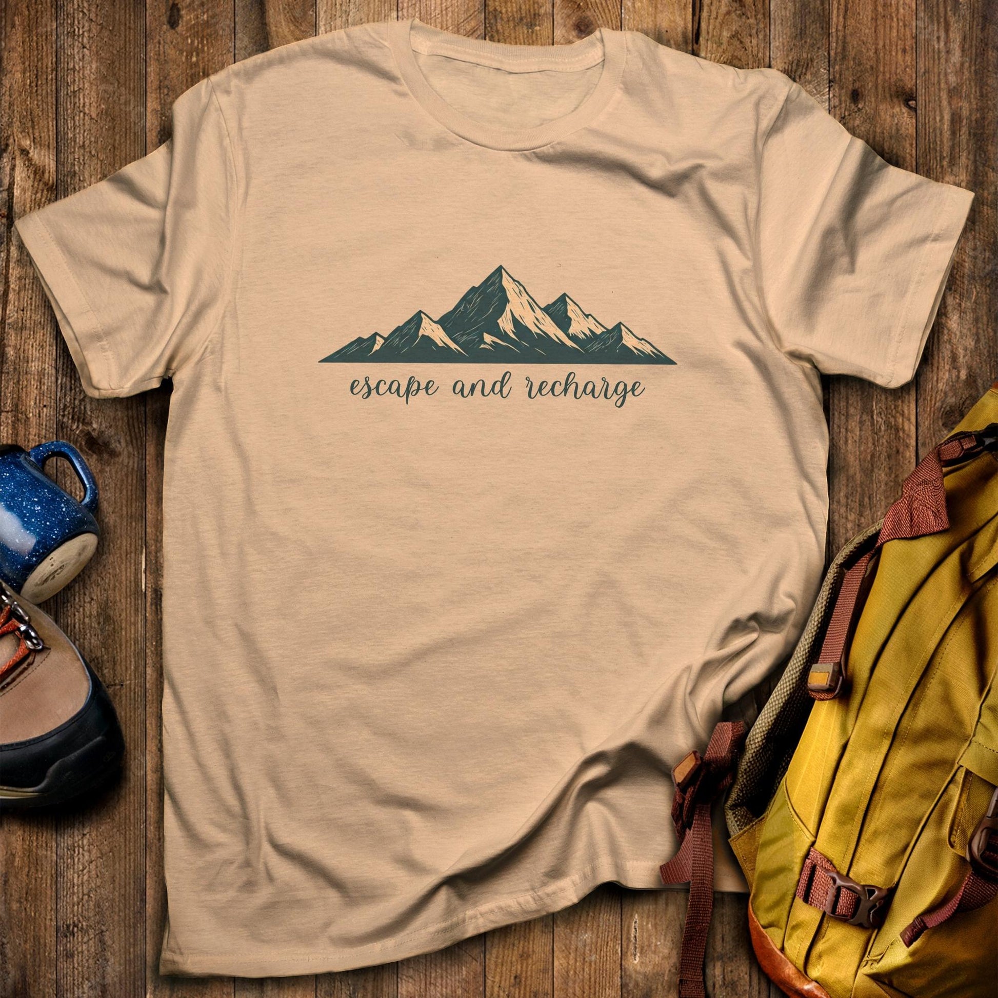 Escape and Recharge T-Shirt Sand Adventure and Outdoors Themed T-Shirt