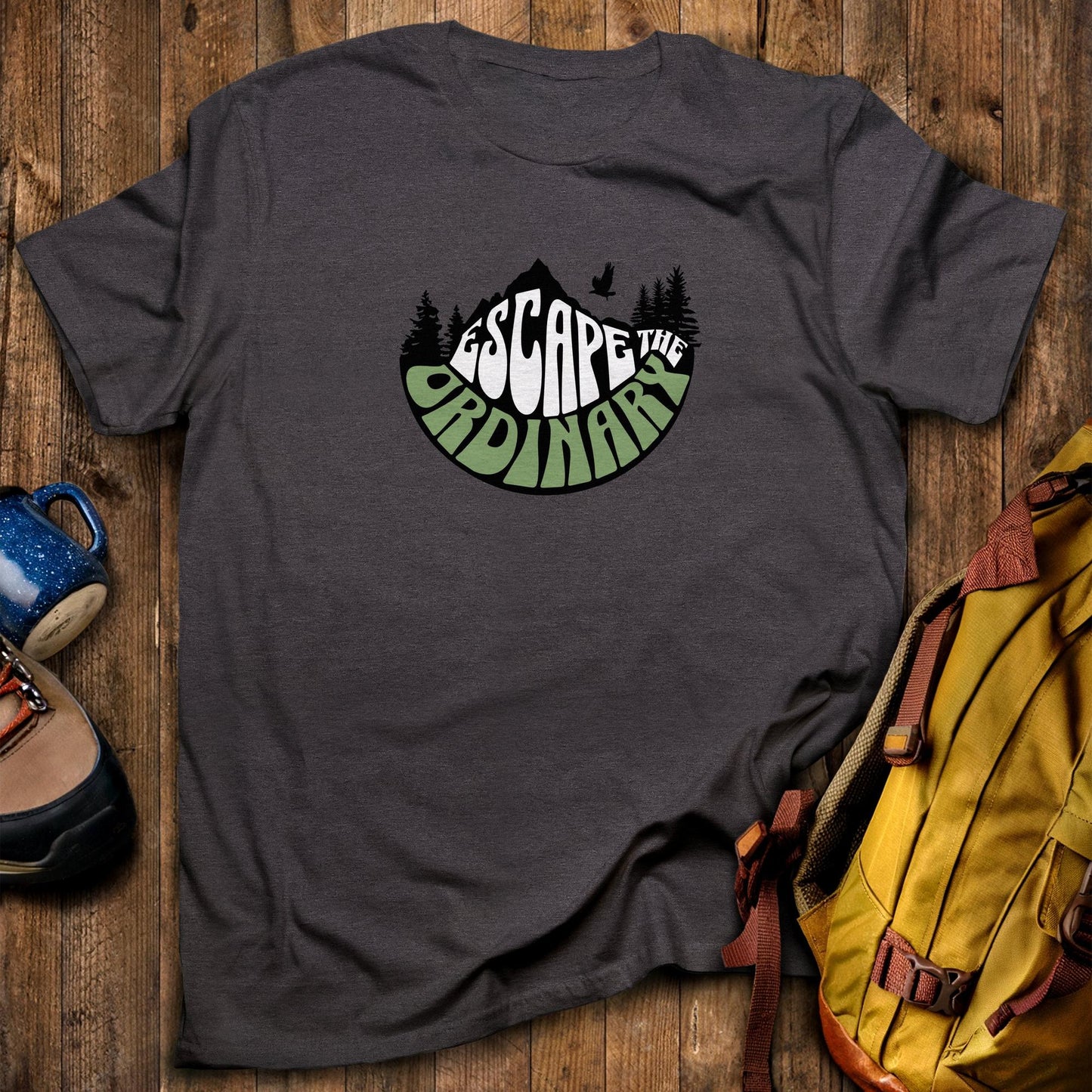 Escape the Ordinary T-Shirt Dark Heather Adventure and Outdoors Themed T-Shirt