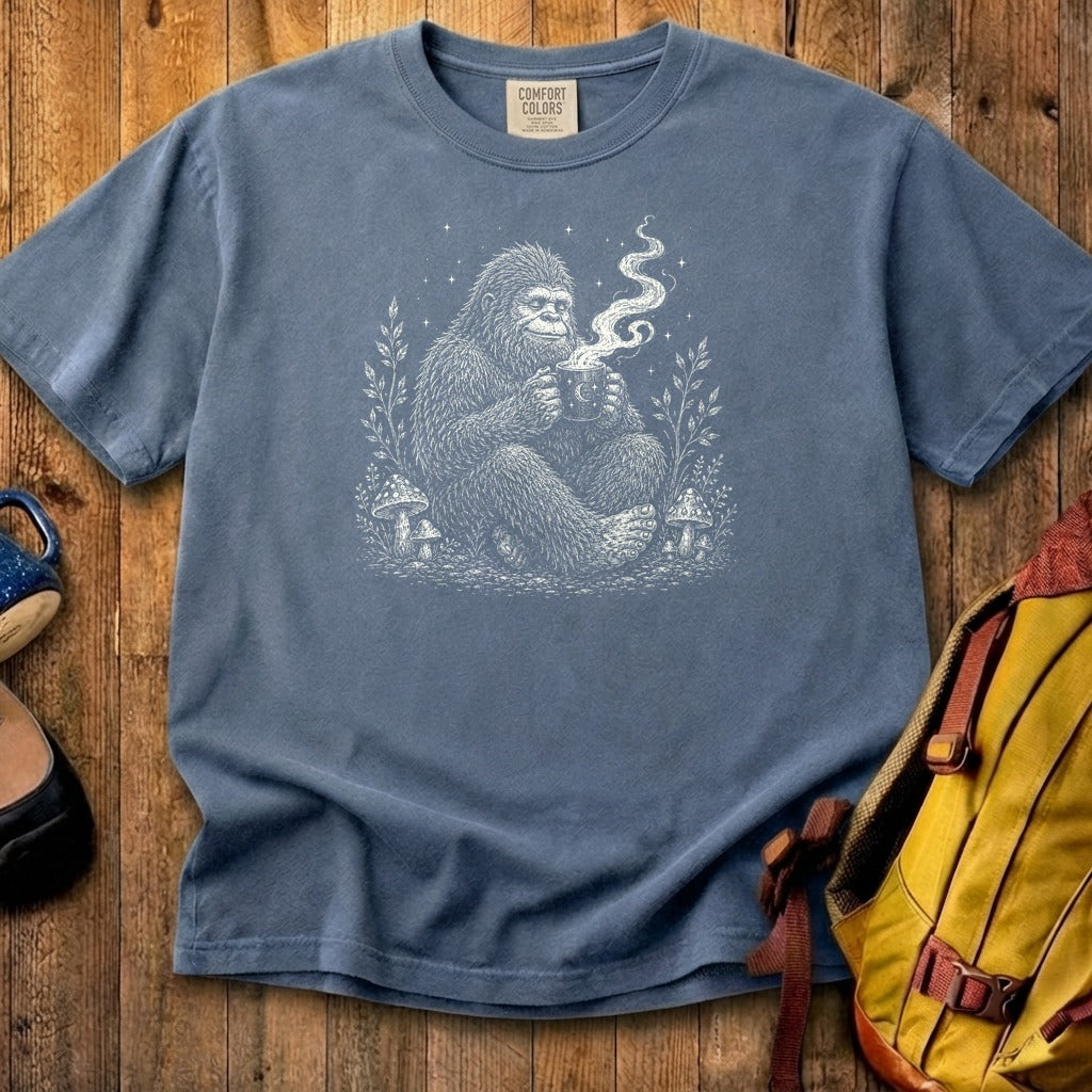 Sasquatch Drinking Coffee Cotton T-Shirt
