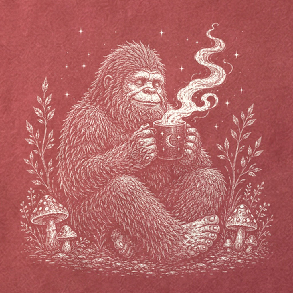 Sasquatch Drinking Coffee Cotton T-Shirt