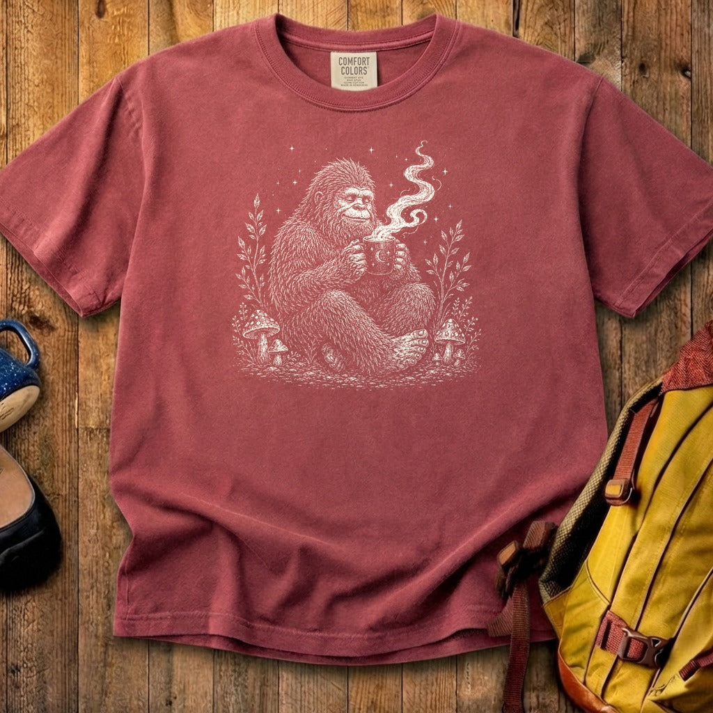 Sasquatch Drinking Coffee Cotton T-Shirt