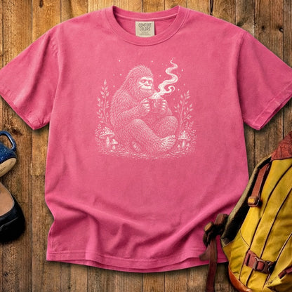 Sasquatch Drinking Coffee Cotton T-Shirt