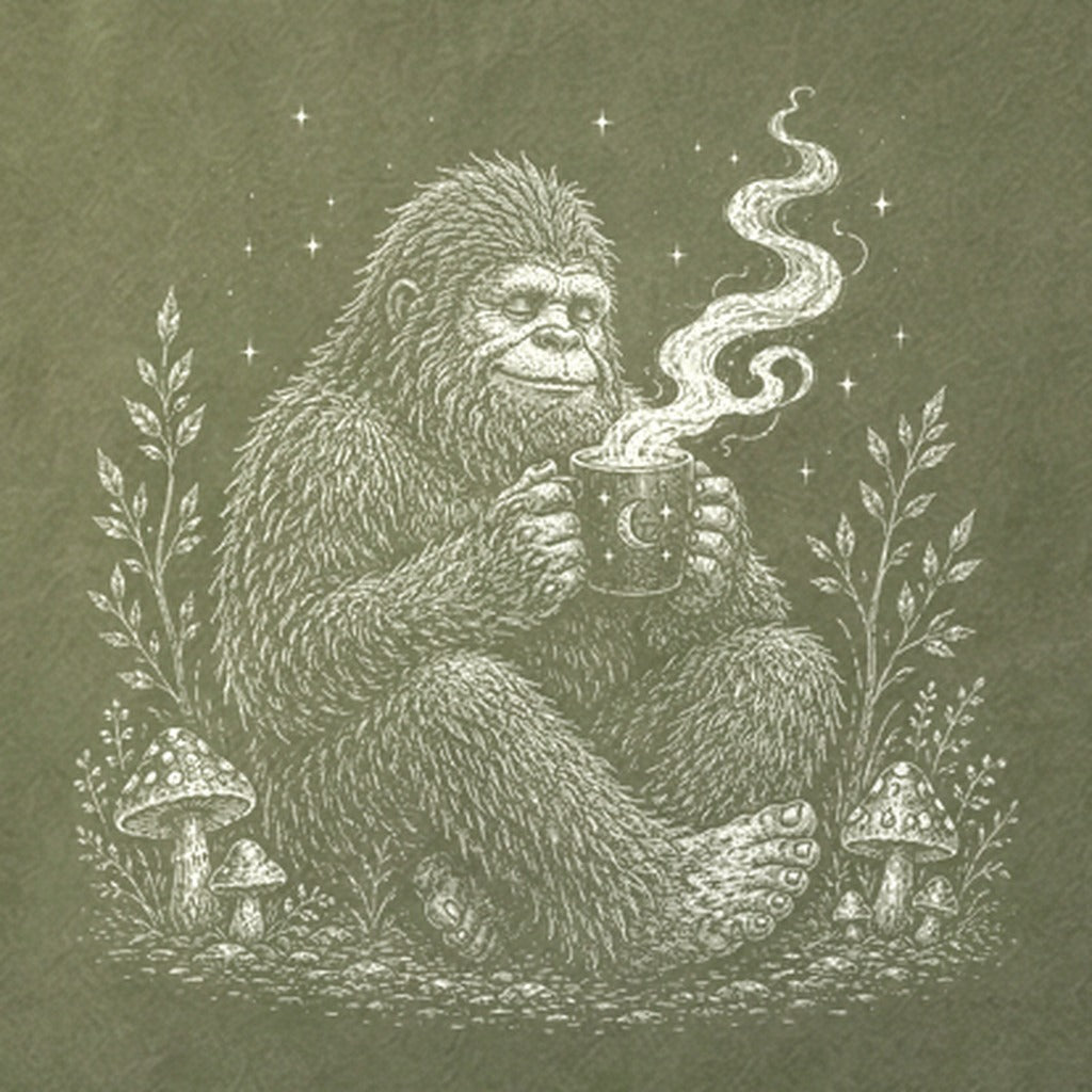 Sasquatch Drinking Coffee Cotton T-Shirt
