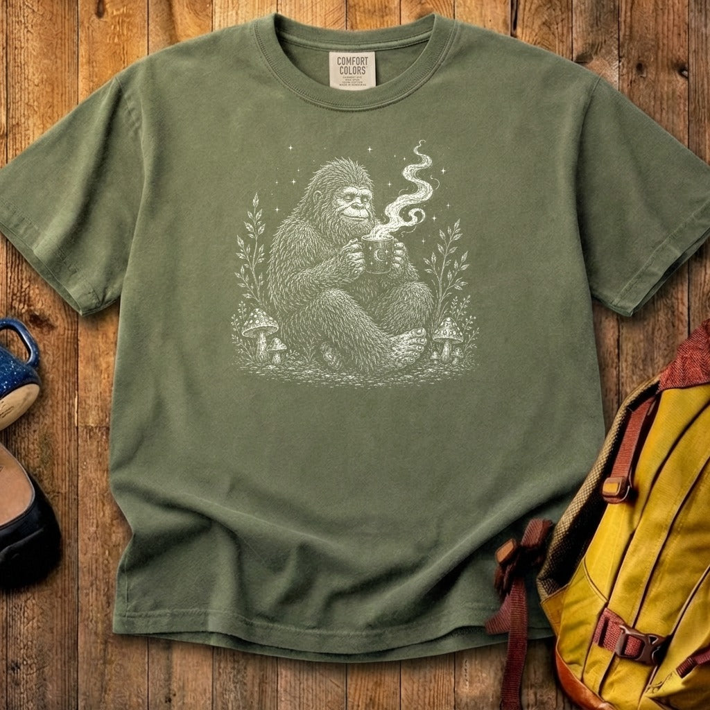 Sasquatch Drinking Coffee Cotton T-Shirt