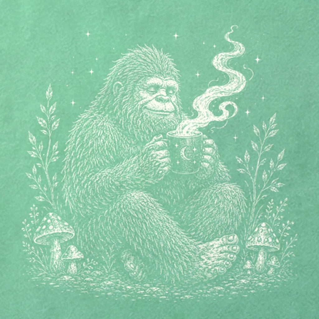 Sasquatch Drinking Coffee Cotton T-Shirt