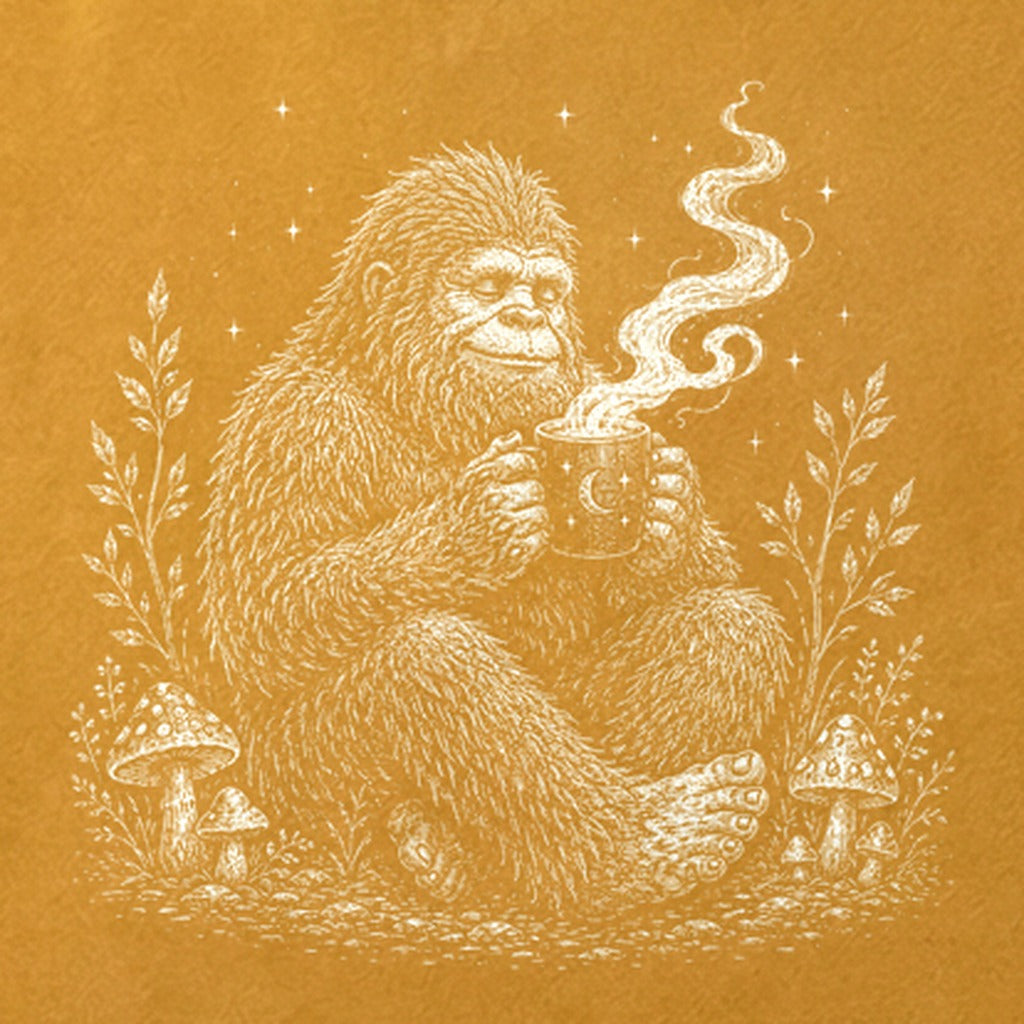 Sasquatch Drinking Coffee Cotton T-Shirt