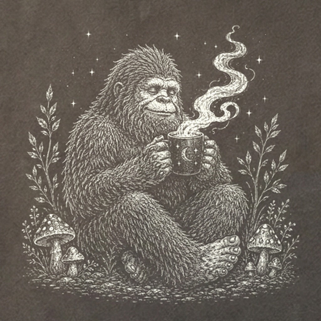 Sasquatch Drinking Coffee Cotton T-Shirt