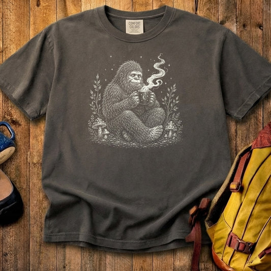 Sasquatch Drinking Coffee Cotton T-Shirt