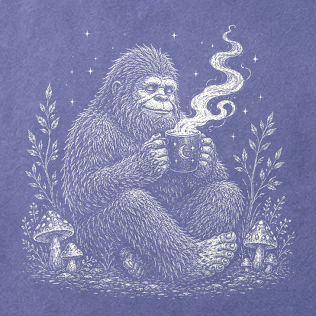 Sasquatch Drinking Coffee Cotton T-Shirt