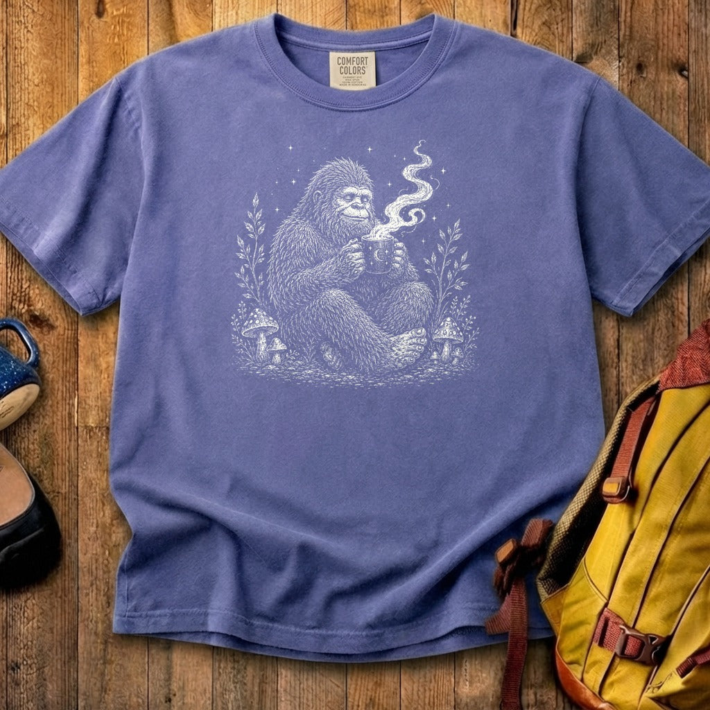 Sasquatch Drinking Coffee Cotton T-Shirt