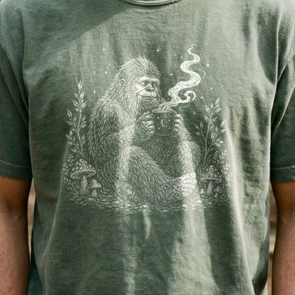 Sasquatch Drinking Coffee Cotton T-Shirt