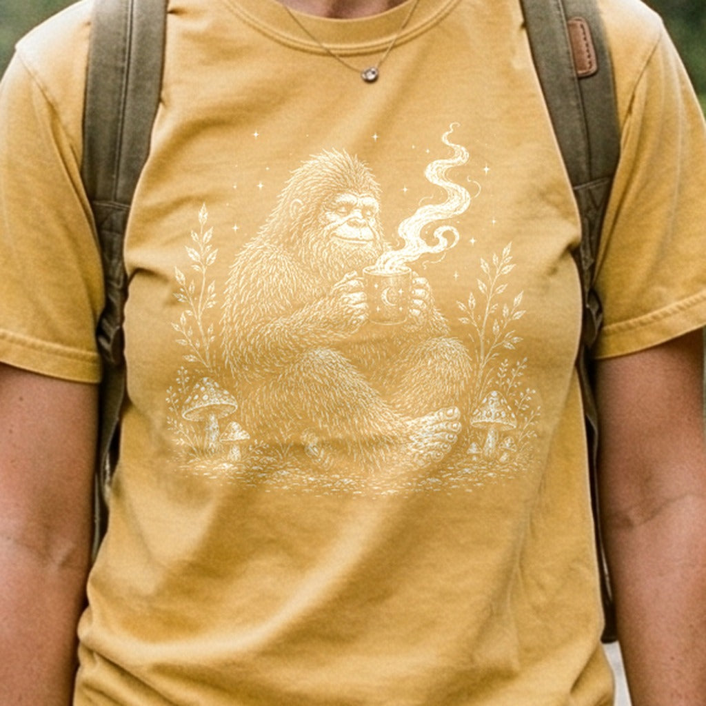 Sasquatch Drinking Coffee Cotton T-Shirt