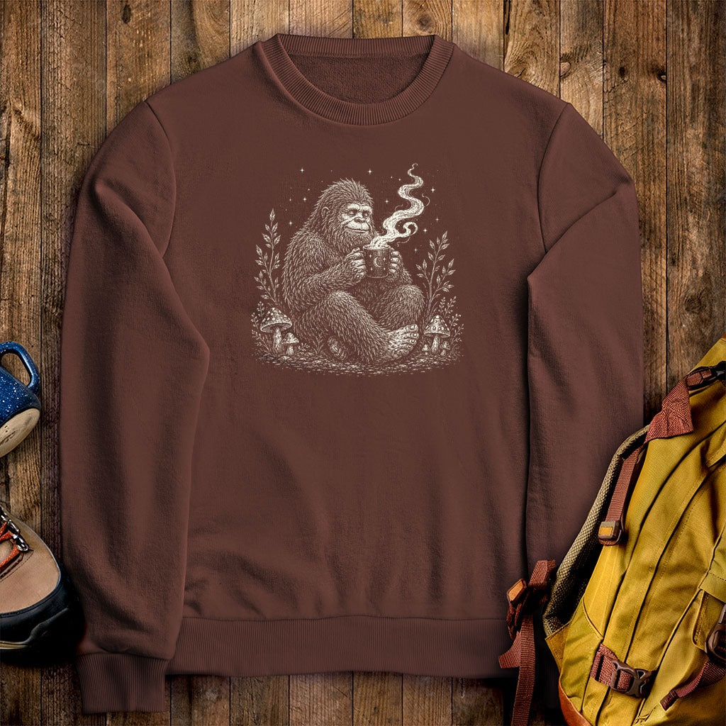 Sasquatch Drinking Coffee Crewneck Sweatshirt
