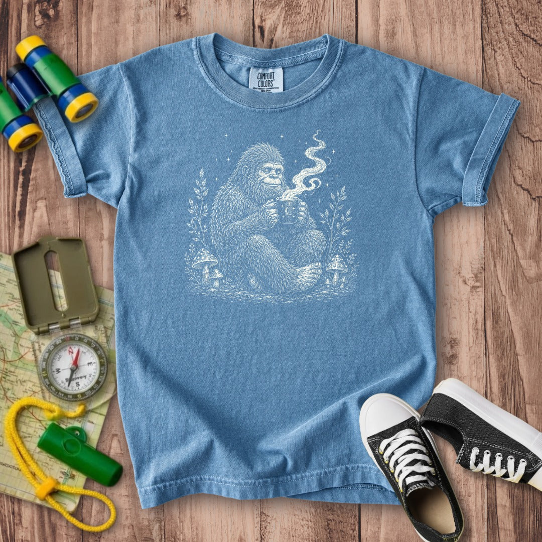 Sasquatch Drinking Coffee Kids Cotton T-Shirt