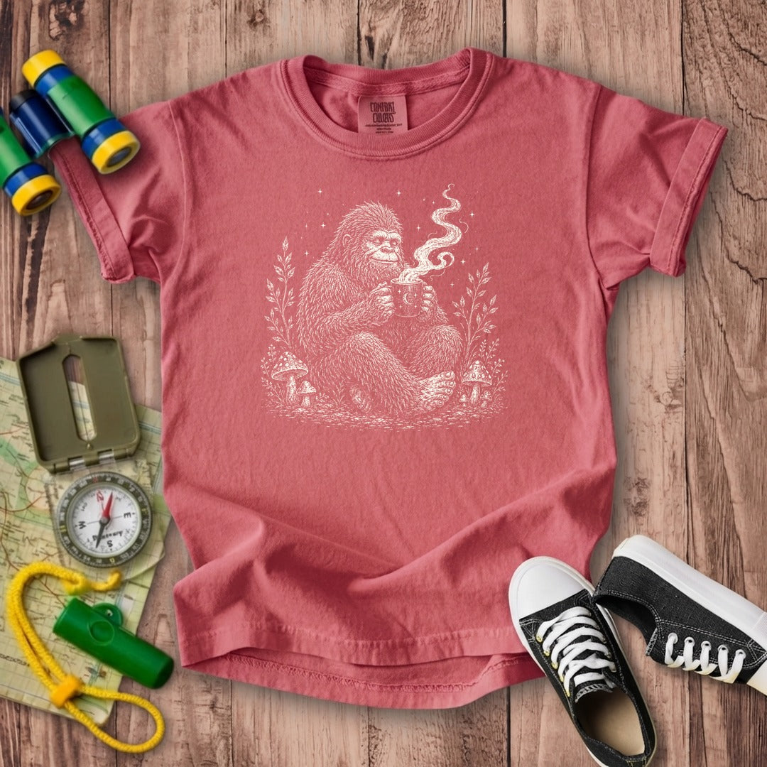 Sasquatch Drinking Coffee Kids Cotton T-Shirt