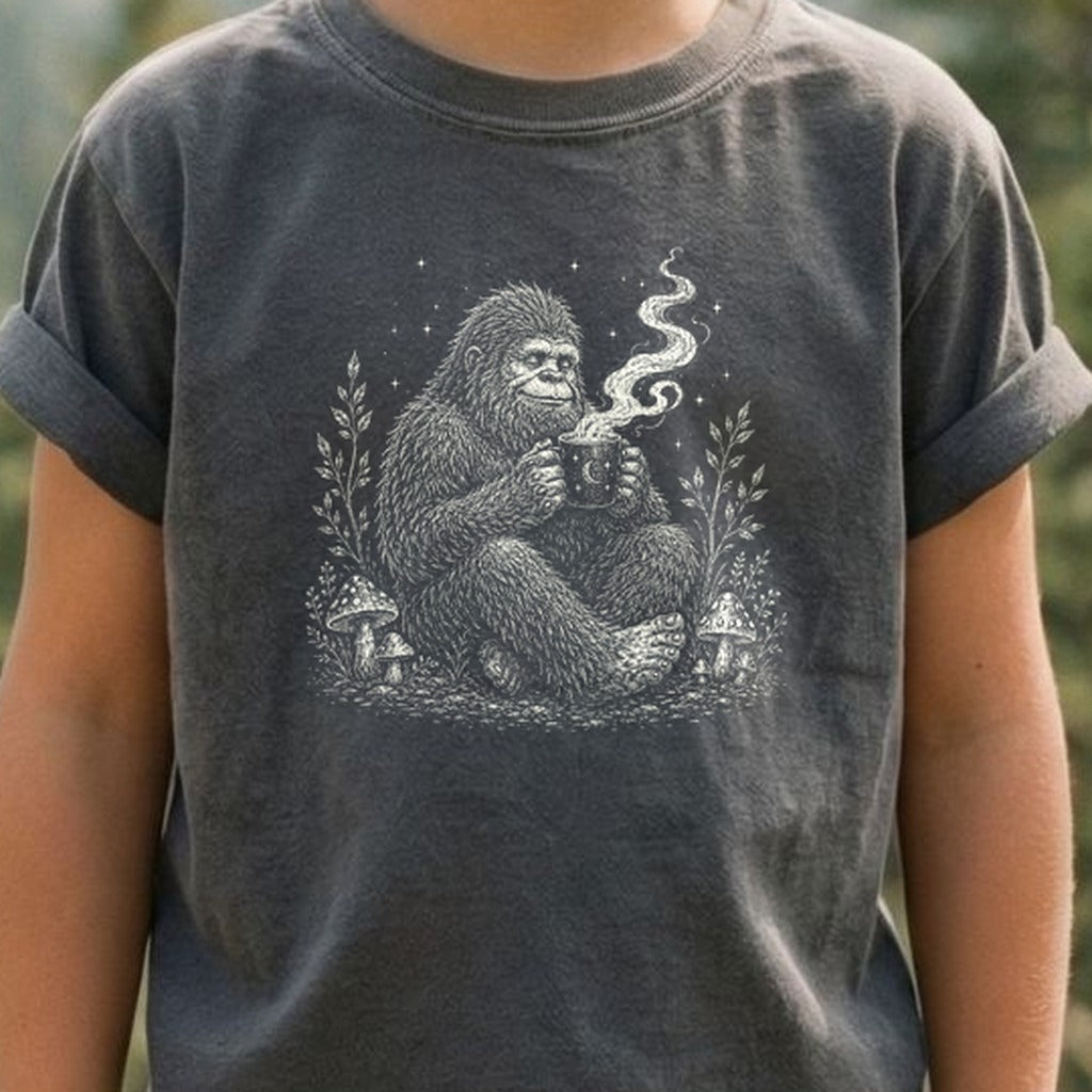 Sasquatch Drinking Coffee Kids Cotton T-Shirt