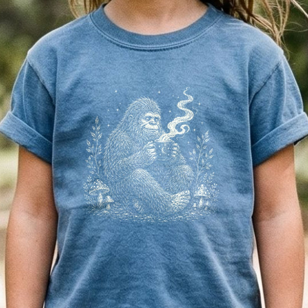 Sasquatch Drinking Coffee Kids Cotton T-Shirt