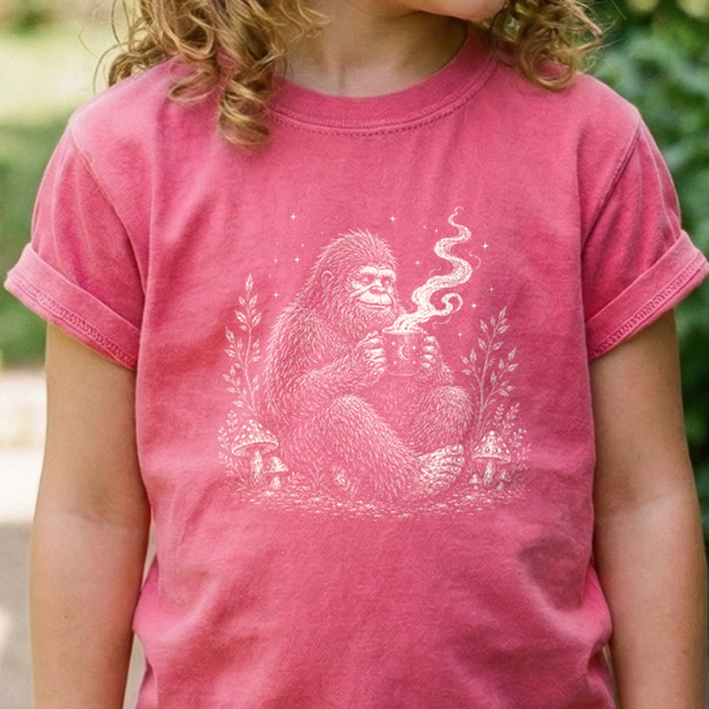 Sasquatch Drinking Coffee Kids Cotton T-Shirt