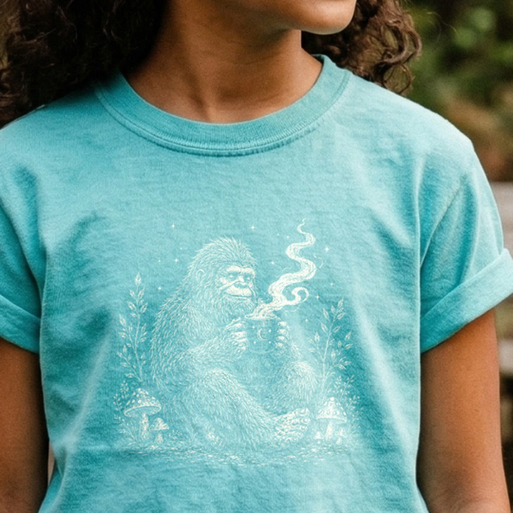 Sasquatch Drinking Coffee Kids Cotton T-Shirt