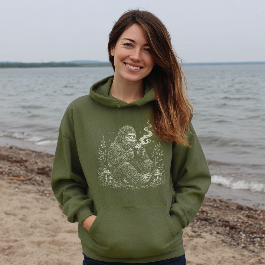 Sasquatch Drinking Coffee Hoodie