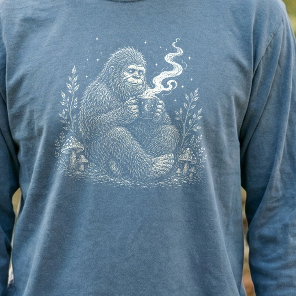Sasquatch Drinking Coffee Premium Long Sleeve