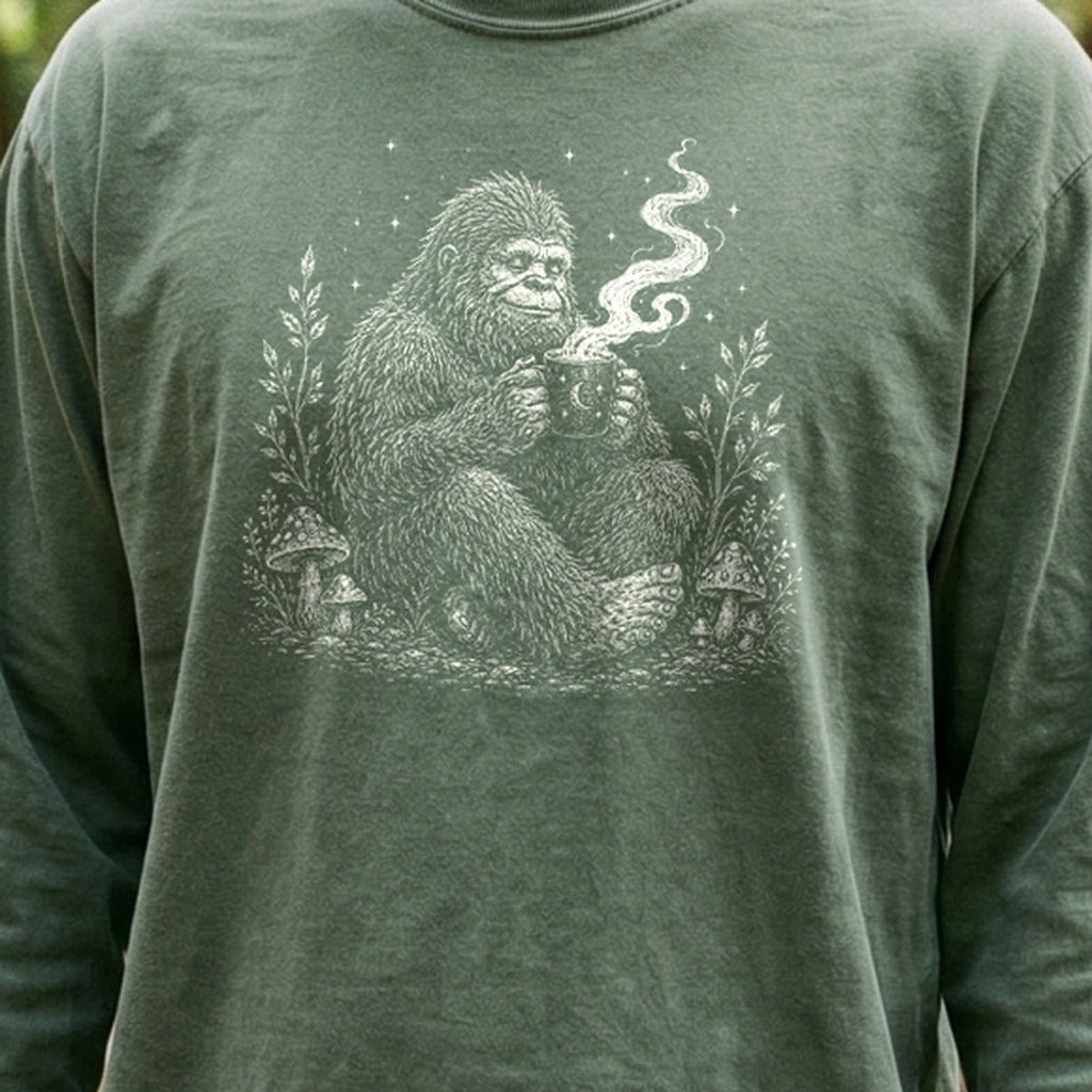 Sasquatch Drinking Coffee Premium Long Sleeve