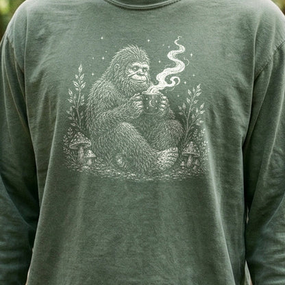 Sasquatch Drinking Coffee Premium Long Sleeve