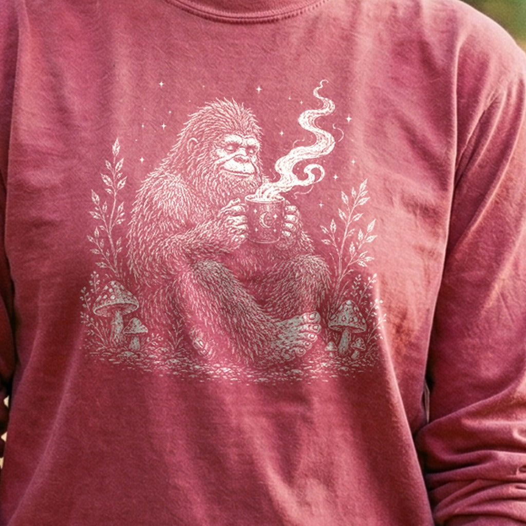 Sasquatch Drinking Coffee Premium Long Sleeve