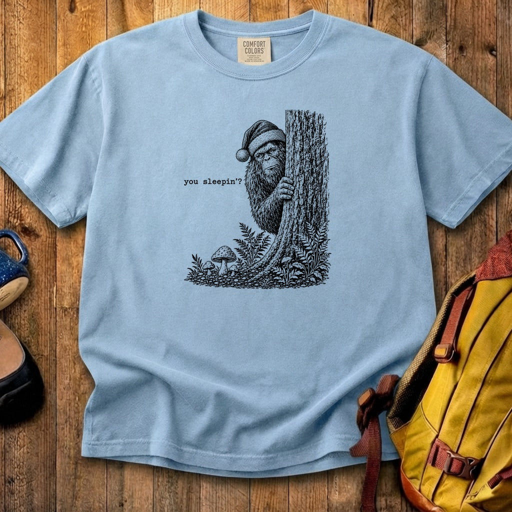 Sasquatch Santa You Sleepin Cotton T-Shirt