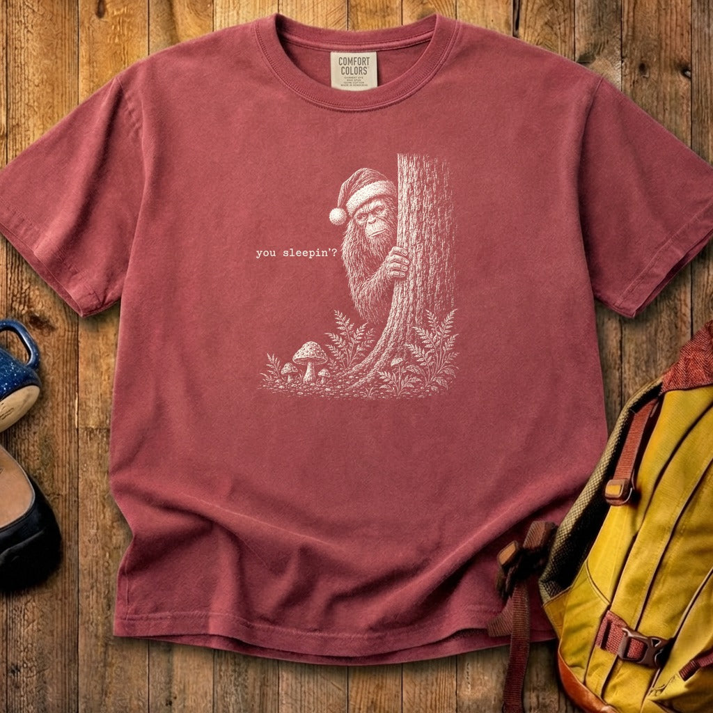 Sasquatch Santa You Sleepin Cotton T-Shirt