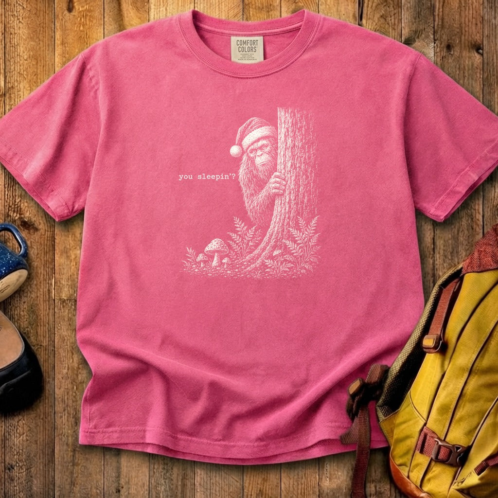 Sasquatch Santa You Sleepin Cotton T-Shirt