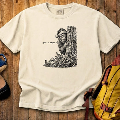 Sasquatch Santa You Sleepin Cotton T-Shirt