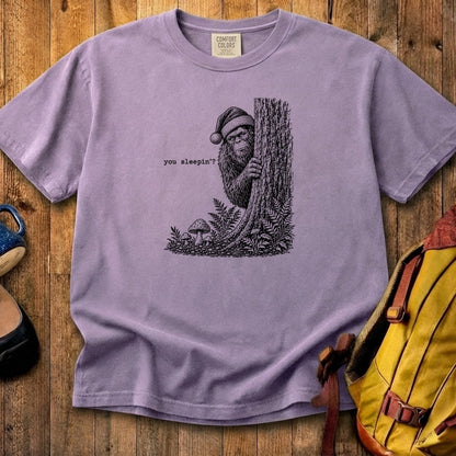Sasquatch Santa You Sleepin Cotton T-Shirt