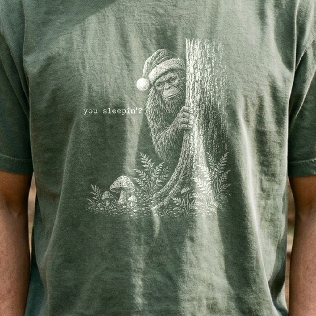 Sasquatch Santa You Sleepin Cotton T-Shirt