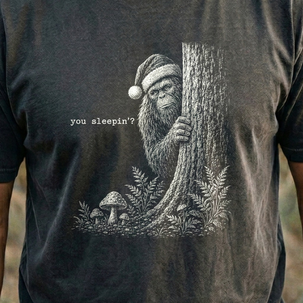 Sasquatch Santa You Sleepin Cotton T-Shirt