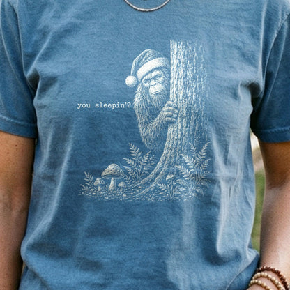 Sasquatch Santa You Sleepin Cotton T-Shirt