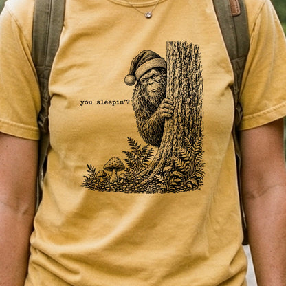 Sasquatch Santa You Sleepin Cotton T-Shirt