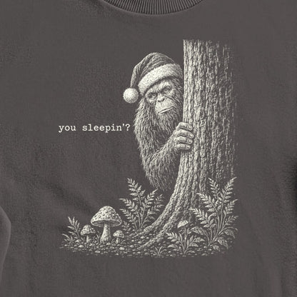 Sasquatch Santa You Sleepin Crewneck Sweatshirt