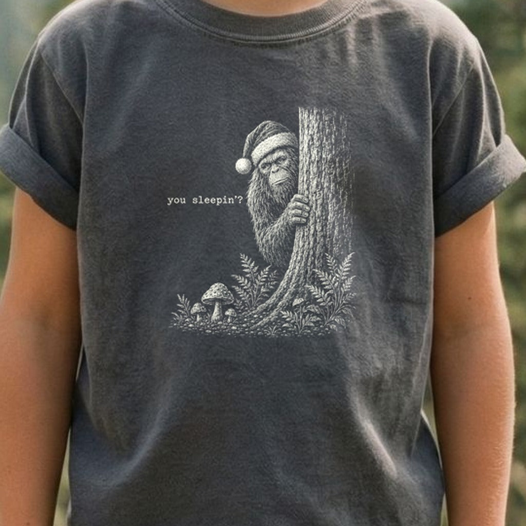 Sasquatch Santa You Sleepin Kids Cotton T-Shirt