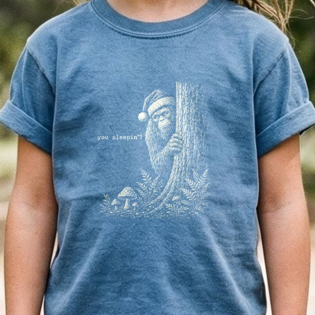 Sasquatch Santa You Sleepin Kids Cotton T-Shirt