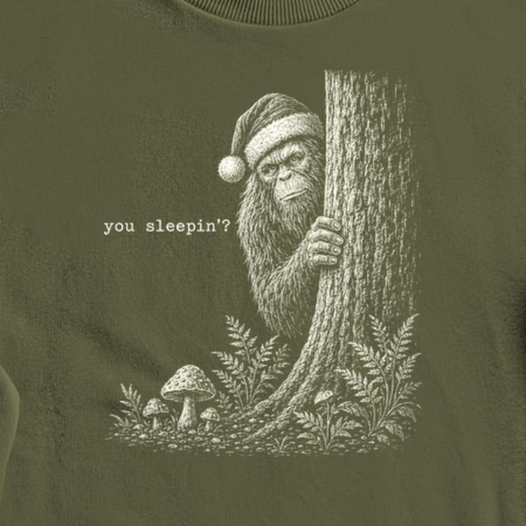 Sasquatch Santa You Sleepin Crewneck Sweatshirt