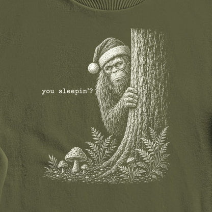 Sasquatch Santa You Sleepin Crewneck Sweatshirt